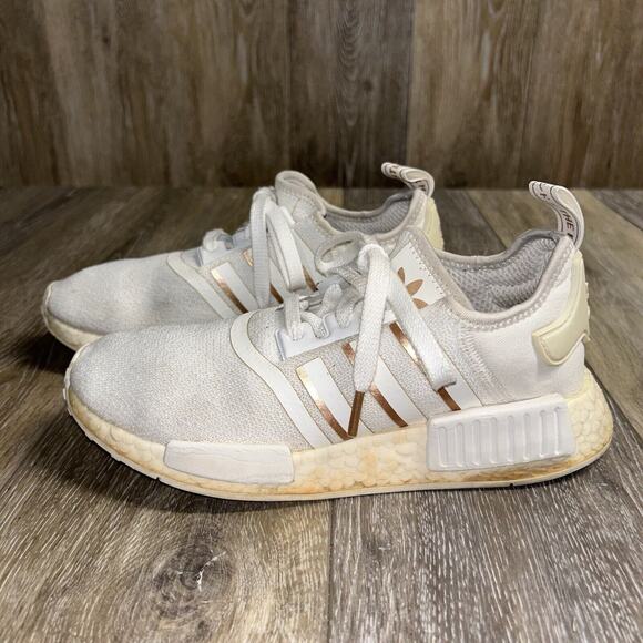 ADIDAS NMD R1 BOOST Women’s US Size 6.5 White Rose Gold Metallic Shoes FW6434 - Picture 5 of 11